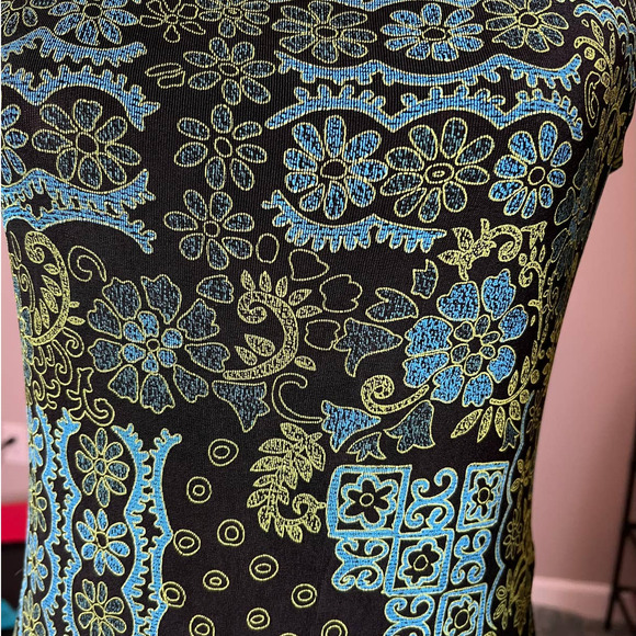 Coldwater Creek Midi Dress in 60s Inspired Green and Blue Floral Size Small - Picture 2 of 6